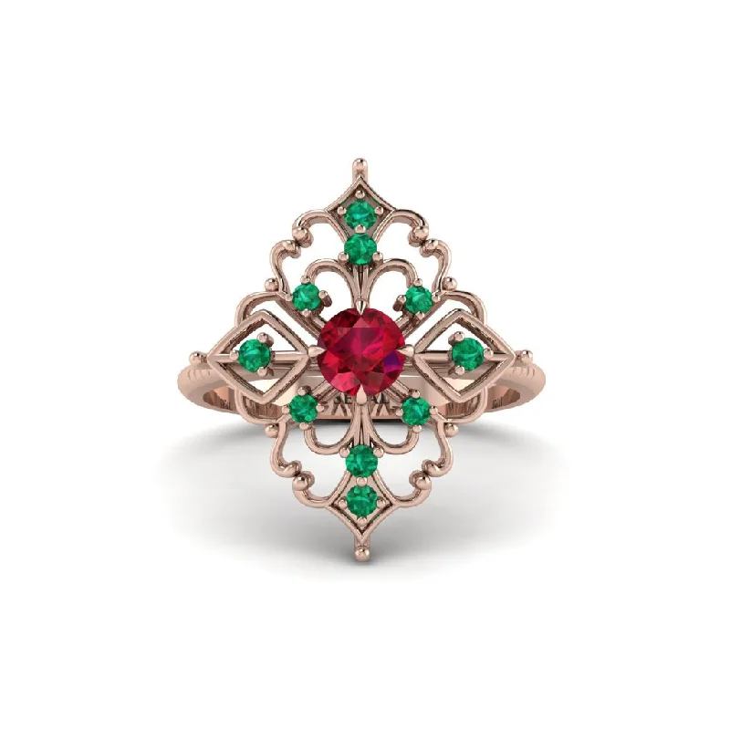 Emerald Royal Filigree Cluster Engagement Ring - Zinnia No. 26