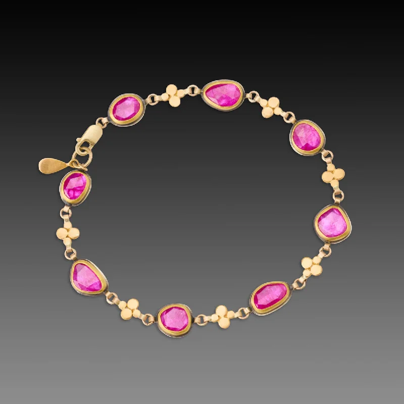 fashion bracelets for women -Ruby and Gold Linked Bracelet