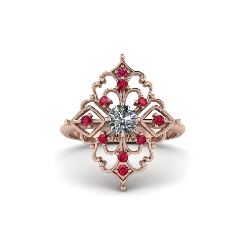 Ruby Royal Filigree Cluster Engagement Ring - Zinnia No. 47