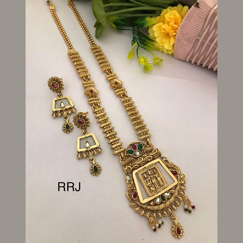 moonstone necklaces for women -FS Collection Gold Plated Kundan Stone Temple Necklace Set