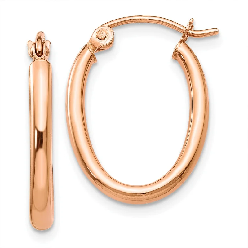 bar earrings for women -2mm x 27mm Polished 14k Rose Gold Classic Oval Hoop Earrings