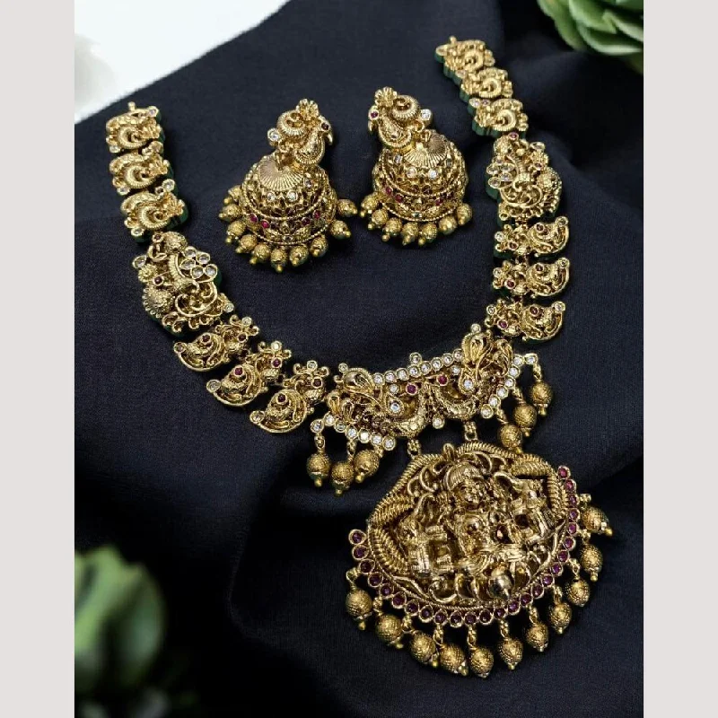 dainty gold necklaces for women -Sona Creation Gold Plated Austrian Stone Temple Necklace Set