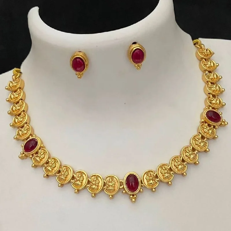 rope chain necklaces for women -Joyful Jewel Art Matte Gold Plated Pota Stone Temple Necklace Set