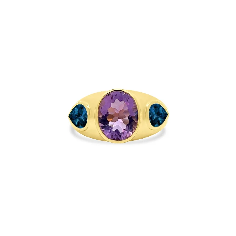 celestial moon rings for women -Large Gemstone Inlay Ring