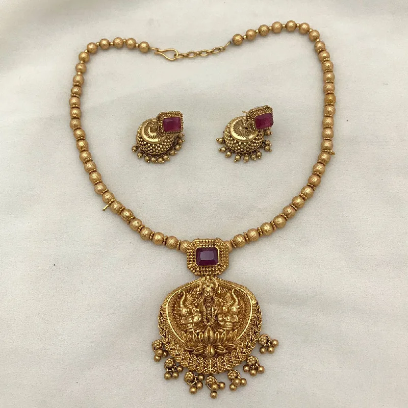 thick chain necklaces for women -Joyful Jewel Art Matte Gold Plated Pota Stone Temple Necklace Set