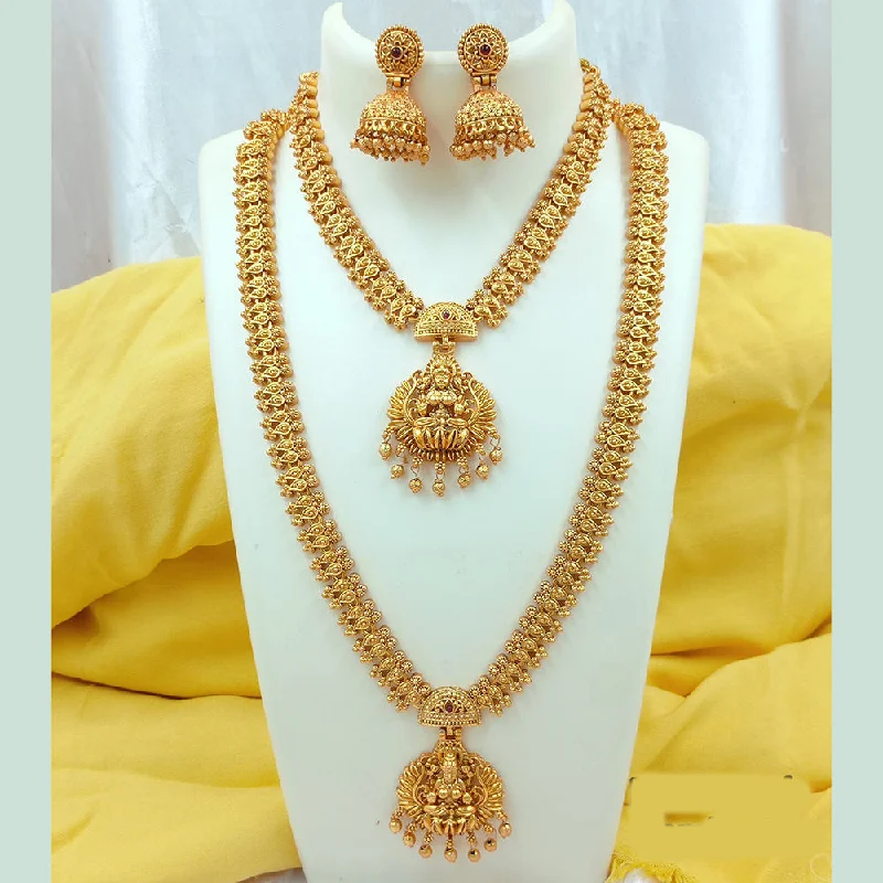 high fashion necklaces for women -Joyful Jewel Art Matte Gold Plated Pota Stone Temple Long Necklace Combo