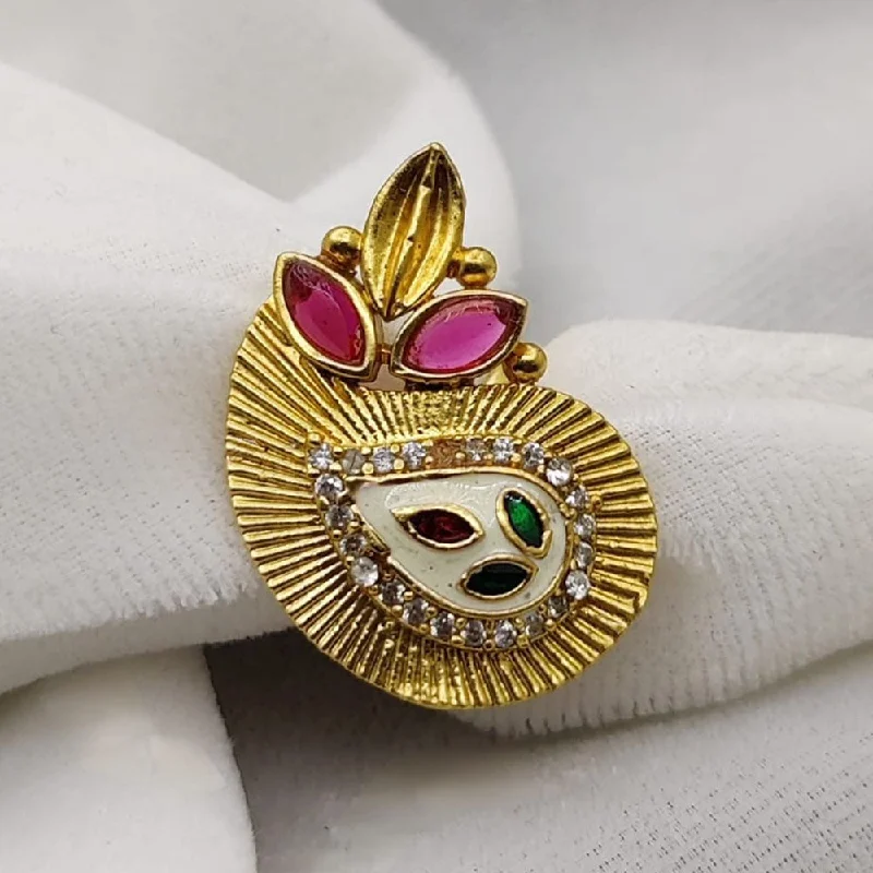 handcrafted gemstone rings for women -Fancyla Gold Plated Kundan Stone And Meenakari Rings