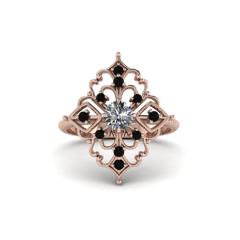 Black Diamond Royal Filigree Cluster Engagement Ring - Zinnia No. 32