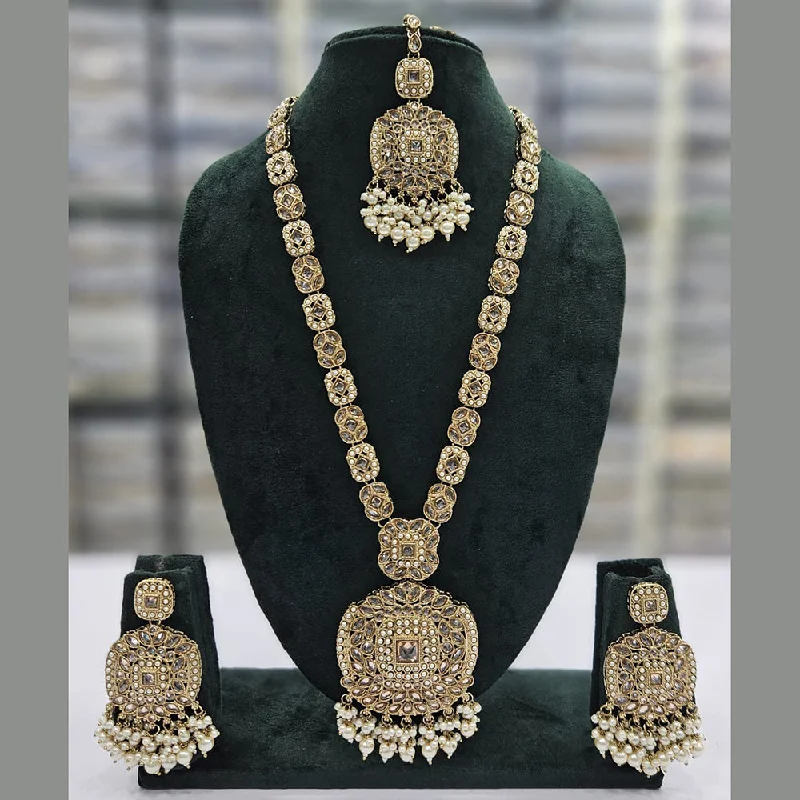 high-end necklaces for women -JCM Gold Plated Crystal Stone And Pearls Long Necklace Set