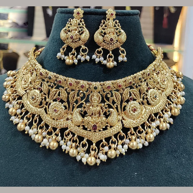 crystal necklaces for women -Manisha Jewellery Gold Plated Pota Stone And Pearls Temple Choker Necklace Set