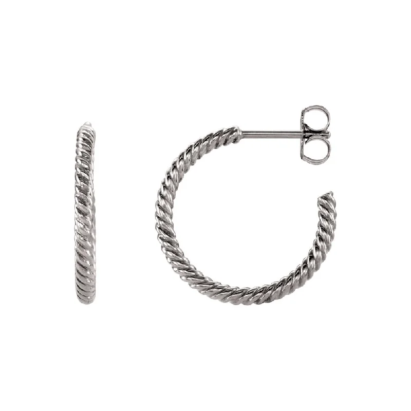 handcrafted earrings for women -Rope Round Hoop Earrings in 14k White Gold, 17mm (5/8 Inch)