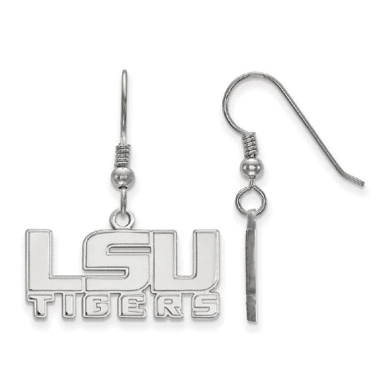 chain link earrings for women -Sterling Silver Louisiana State University Small Dangle Earrings