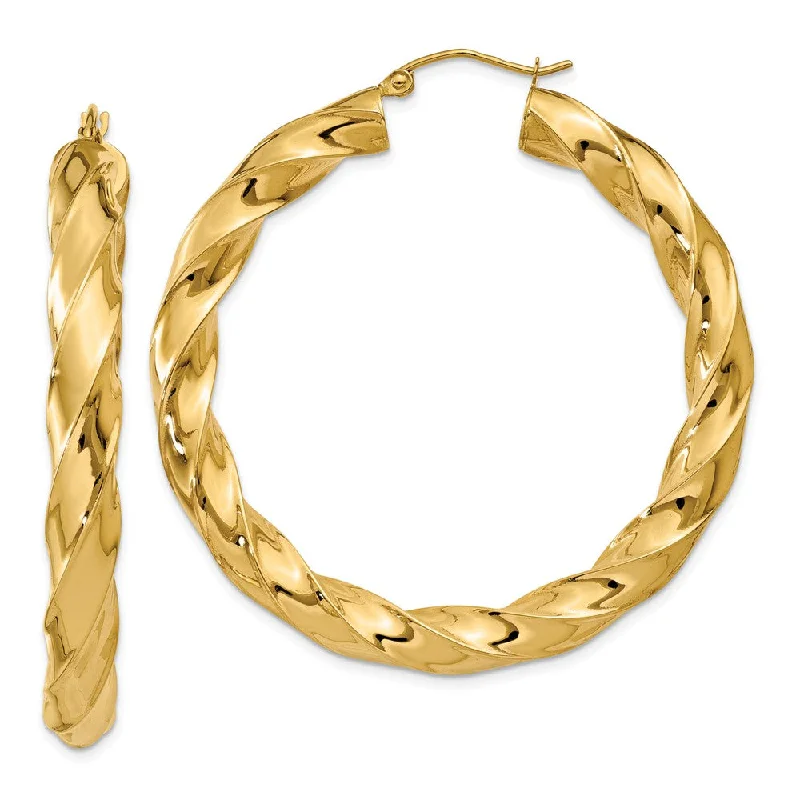 drop earrings for women -5mm x 43mm Polished 14k Yellow Gold Round Twisted Hoop Earrings