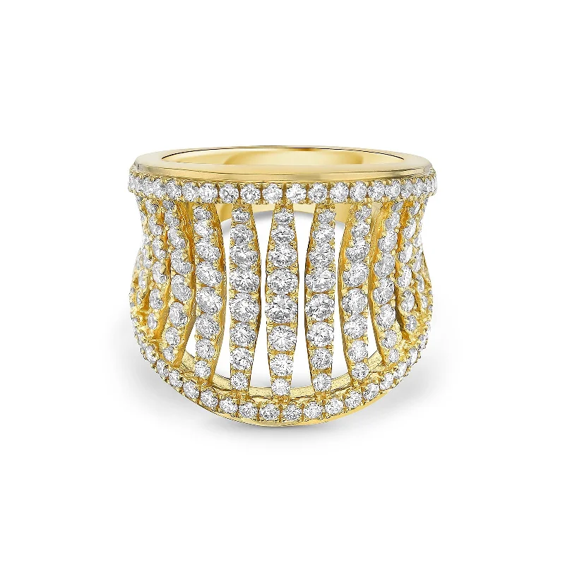 cubic zirconia rings for women -Diamond & Gold Birdcage Ring