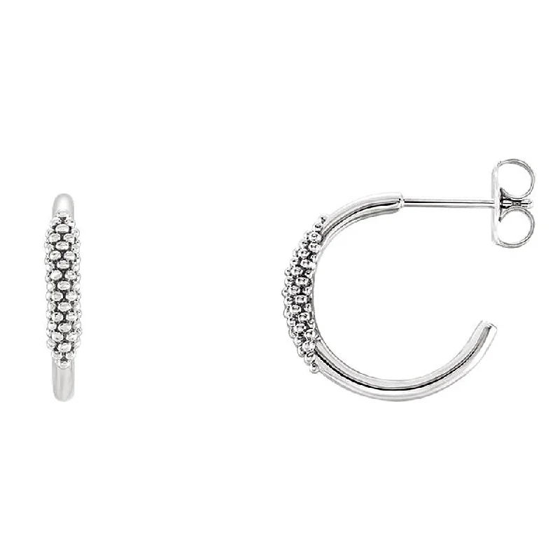 crystal earrings for women -2.6mm x 15mm (9/16 Inch) 14k White Gold Small Beaded J-Hoop Earrings