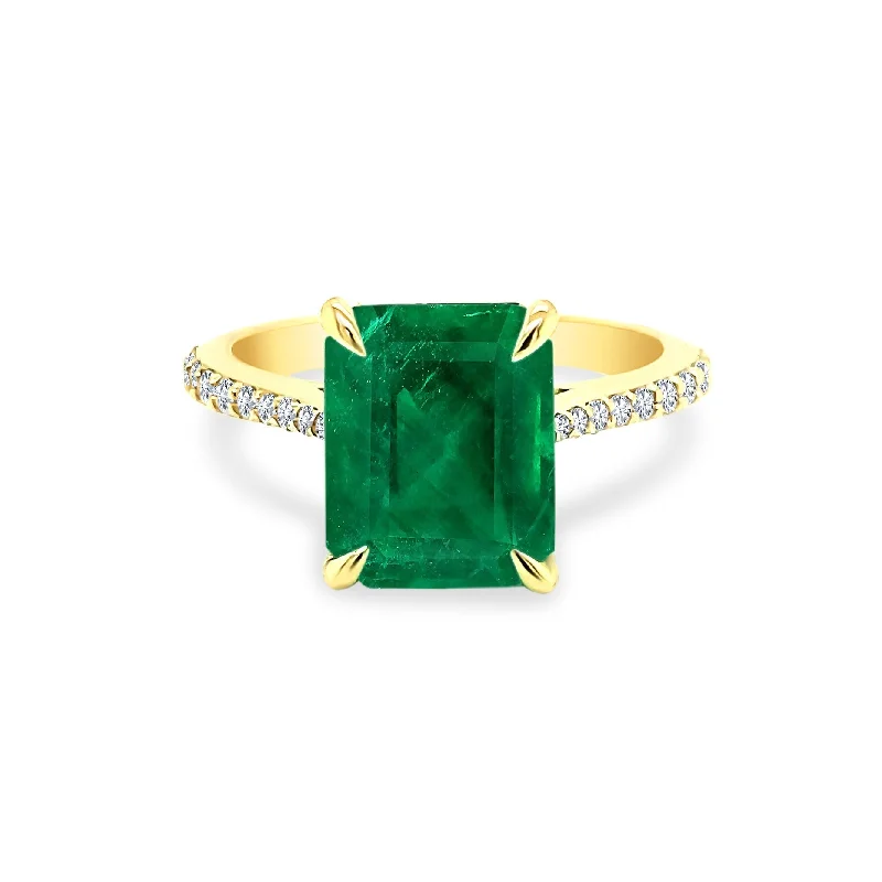 classic rings for women -Emerald Gemstone with Diamond Band