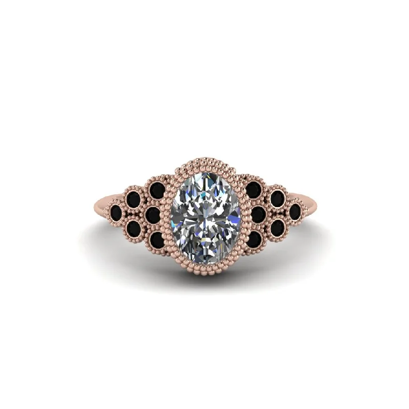 Black Diamond Milgrain Beaded Bezel Engagement Ring - Stacy No. 32