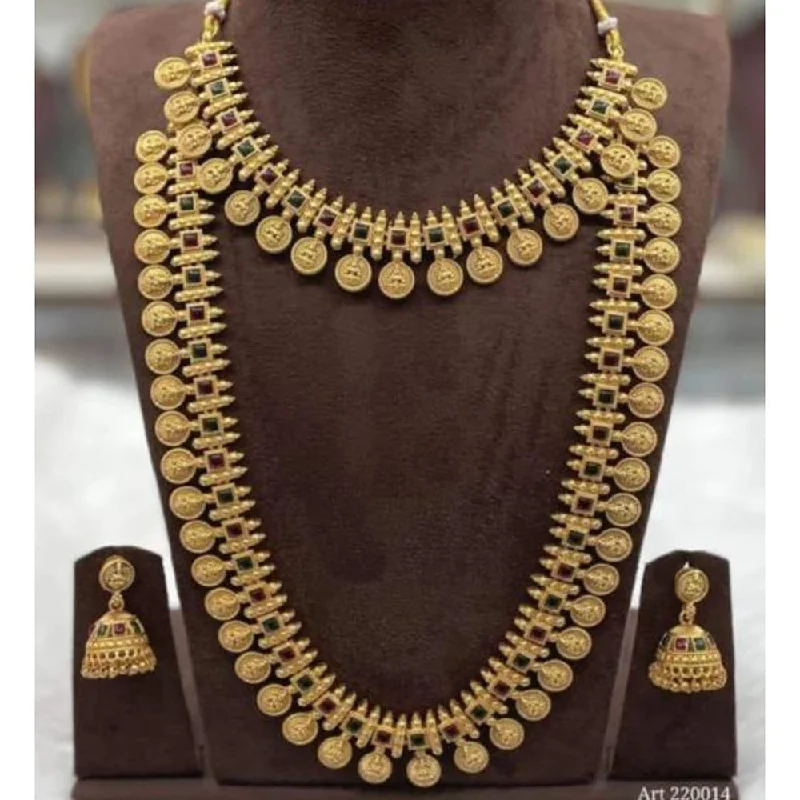 baroque pearl necklaces for women -Manisha Jewellery Gold Plated Pota Stone Temple Double Necklace Set