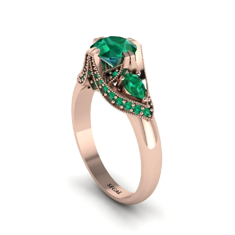 Emerald Vintage Round Cut Engagement Ring - Kali No. 20