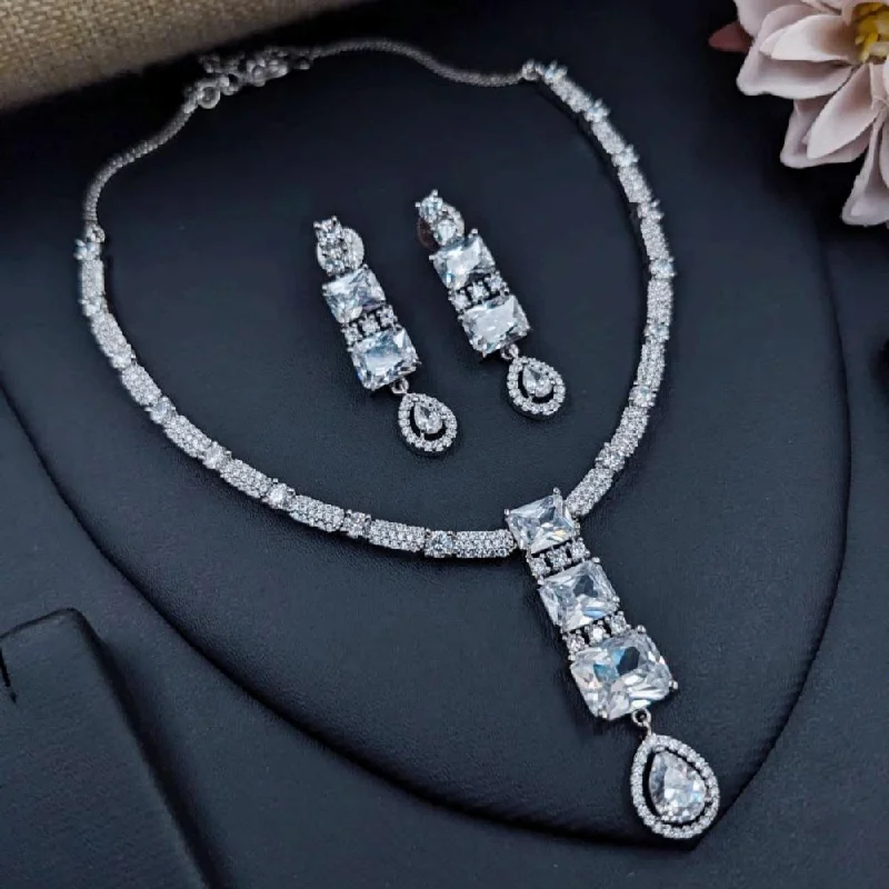 classic necklaces for women -Aamrapali Silver Plated American Diamond Necklace Set