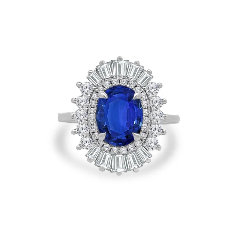 small dainty rings for women -2.15ct Oval Cut Sapphire with Sunburst Halo