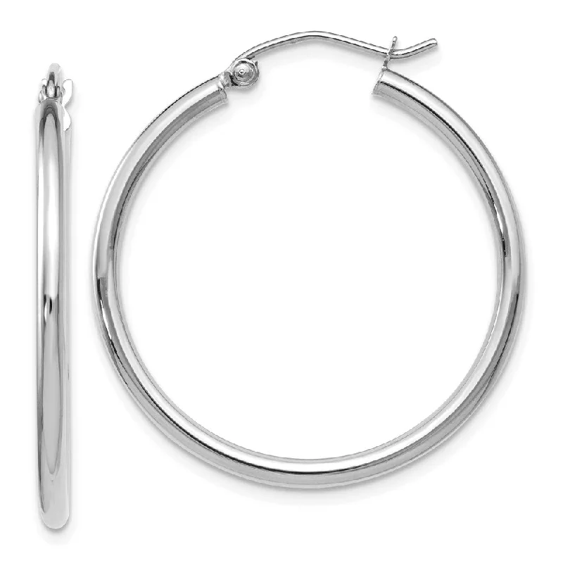 infinity loop earrings for women -2mm Round Hoop Earrings in 14k White Gold, 30mm (1 3/16 Inch)