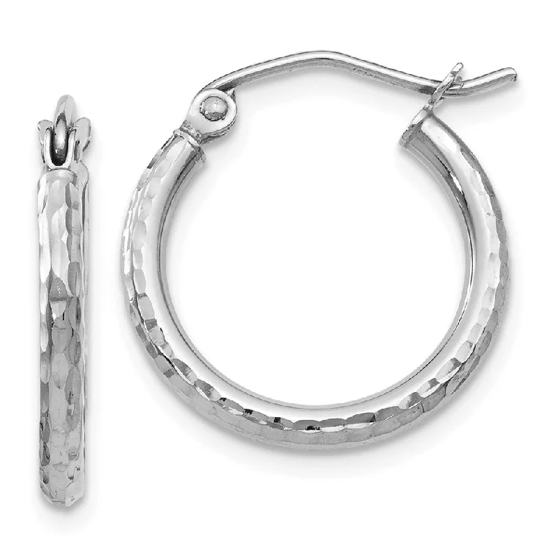 lightweight earrings for women -2mm Diamond Cut Round Hoop Earrings in 10k White Gold, 17mm (5/8 Inch)