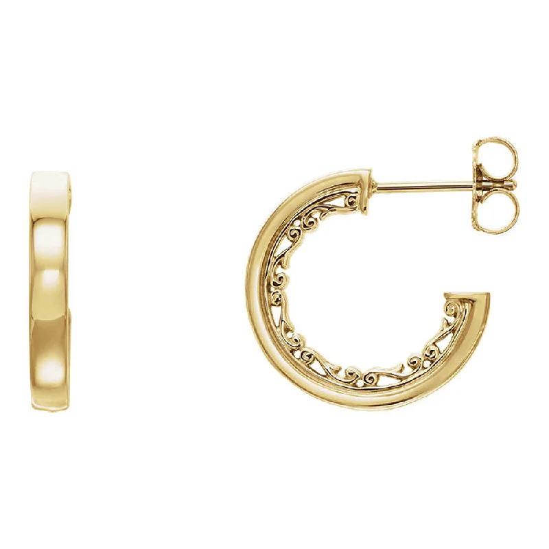 romantic earrings for women -2.7 x 16mm 14k Yellow Gold Vintage-Inspired Round Hoop Earrings