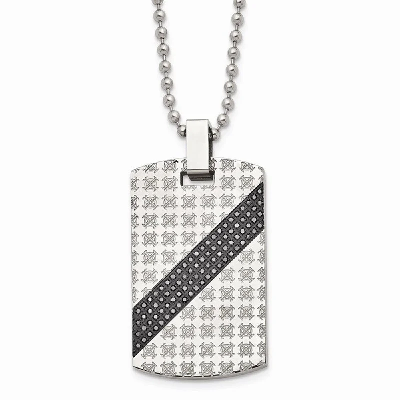 statement necklaces for women -Stainless Steel Polished 1/2ct tw. Diamond Dog Tag Necklace