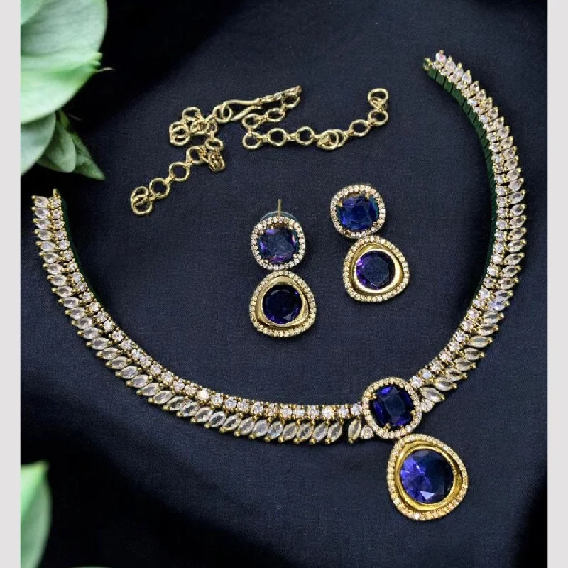 stylish silver necklaces for women -Sona Creation Gold Plated American Diamonds Long Necklace Set