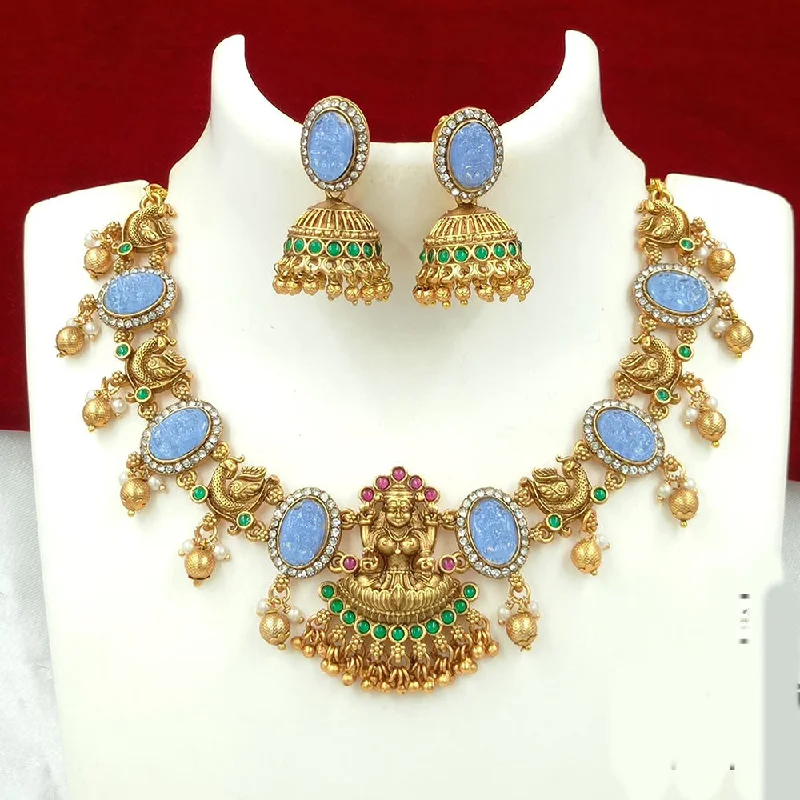 rope chain necklaces for women -FS Collection Gold Plated Austrian Stone Temple Necklace Set