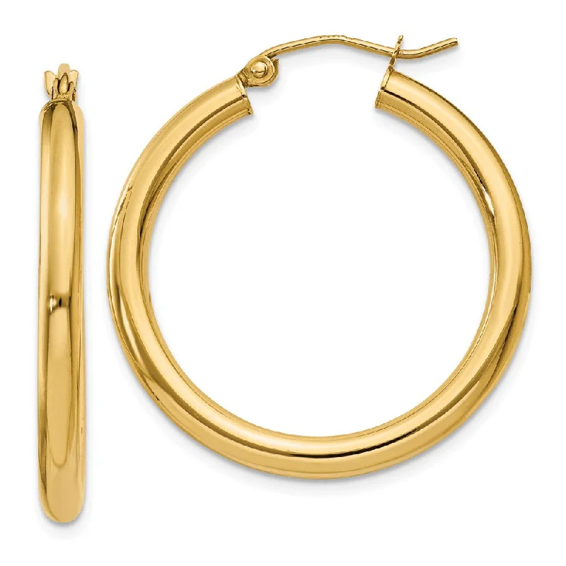 luxurious earrings for women -3mm x 30mm 14k Yellow Gold Classic Round Hoop Earrings