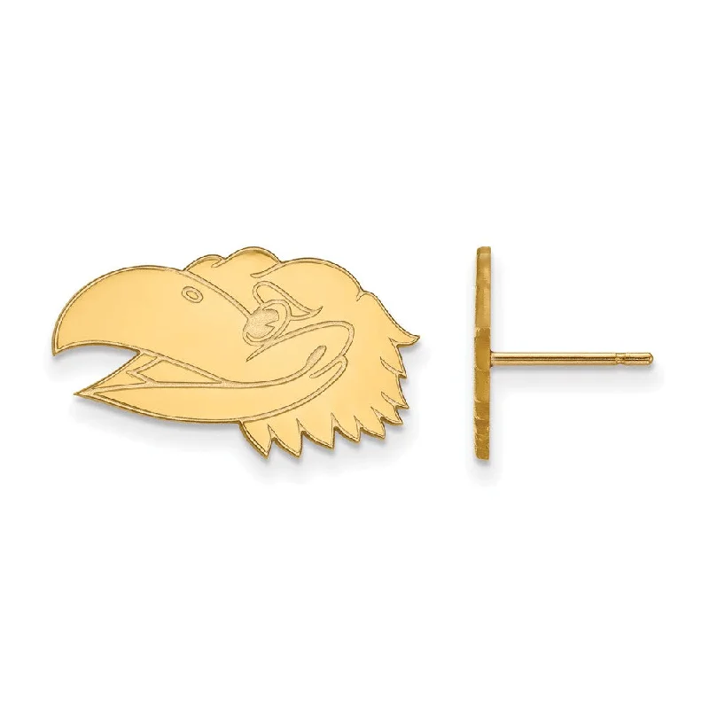 textured earrings for women -10k Yellow Gold University of Kansas Small Mascot Head Post Earrings