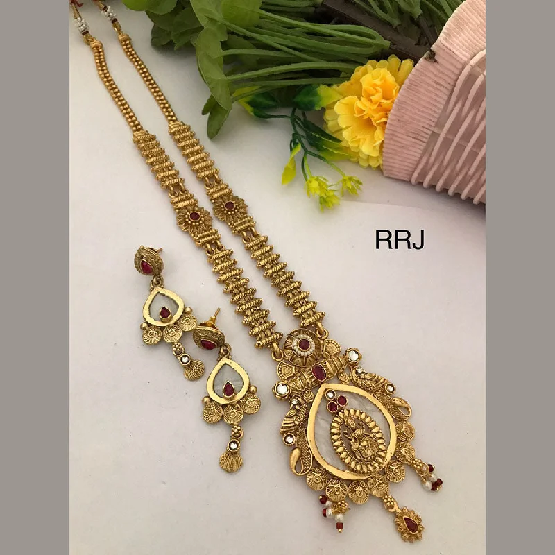 personalized necklaces for women -FS Collection Gold Plated Pota Stone Temple Necklace Set