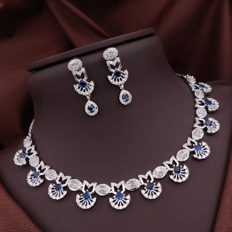 statement necklaces for women -Akruti Collection Silver Plated American Diamonds Necklace Set