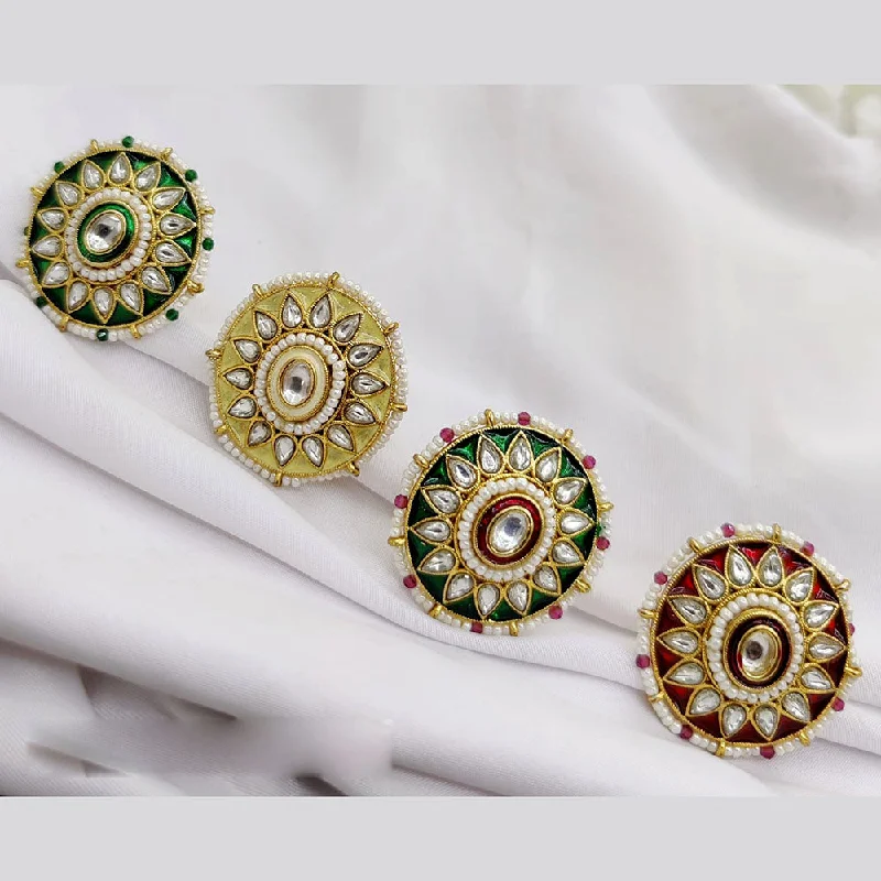 aquamarine rings for women -Fancyla Gold Plated Kundan Stone And Meenakari Rings