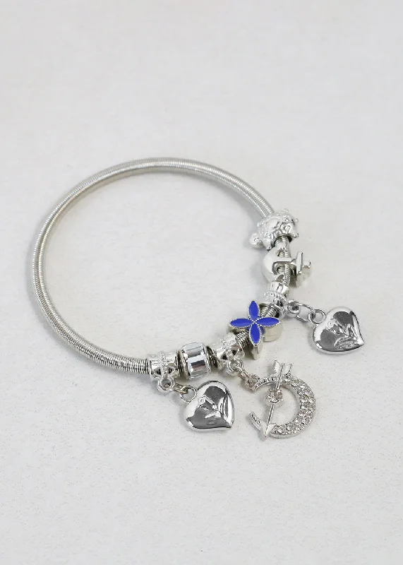 diamond bracelets for women -Silver Dangle Charm Bracelet with Assorted Charms