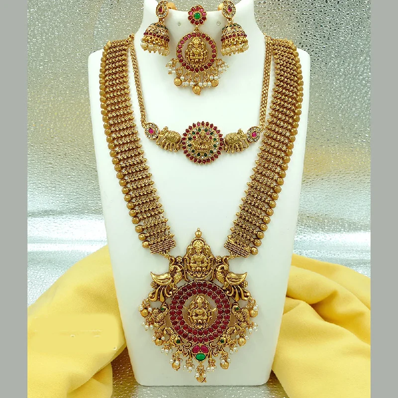 fashion-forward necklaces for women -Joyful Jewel Art Matte Gold Plated Pota Stone Temple Long Necklace Combo