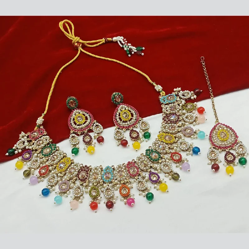 bohemian necklaces for women -India Art Gold Plated Crystal Stone And Pearls Necklace Set