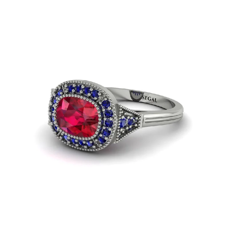 Cushion Cut Ruby Milgrain Halo Engagement Ring - Blake No. 72