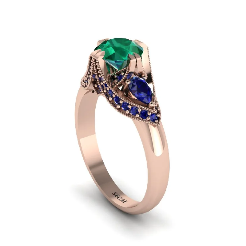 Emerald Vintage Round Cut Engagement Ring - Kali No. 65