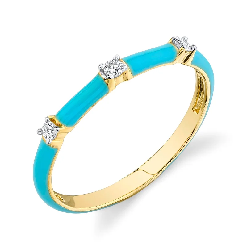 silver rings for women -Diamond and Turquoise Enamel Band