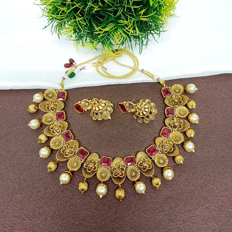 vintage-inspired necklaces for women -Darshana Jewels Crystal Stone Gold Plated Necklace Set