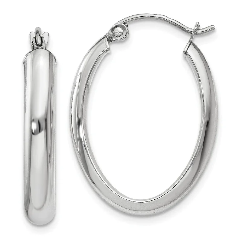 hoop earrings for women -3.75mm, 14k White Gold Classic Oval Hoop Earrings, 22mm (7/8 Inch)