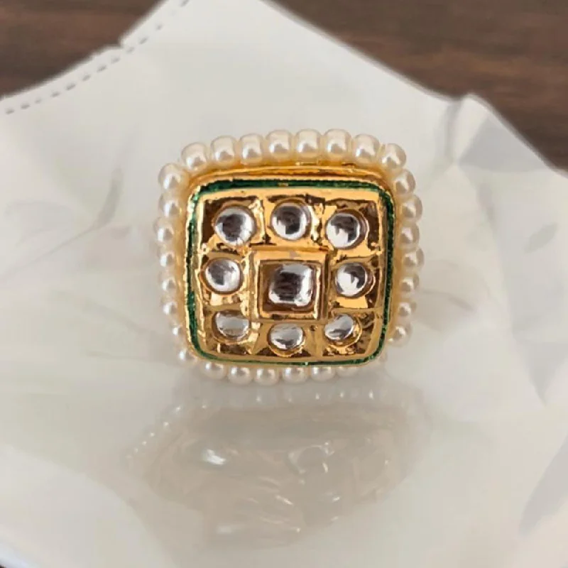 trendy rings for women -Shringarstreet Gold Plated Kundan Stone Ring