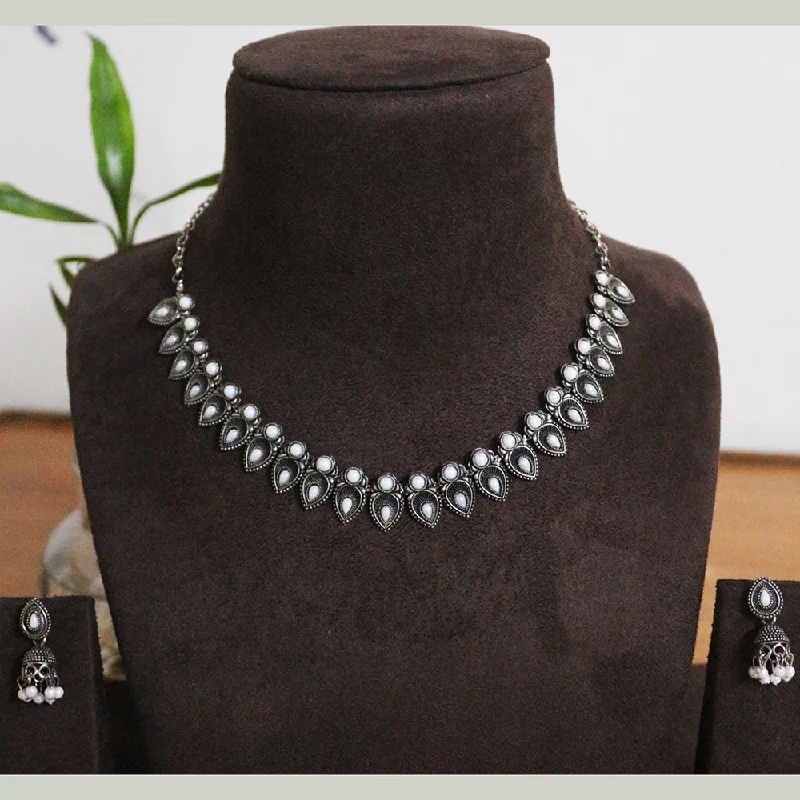 vintage necklaces for women -H K Fashion Oxidised Plated Crystal Stone Necklace Set