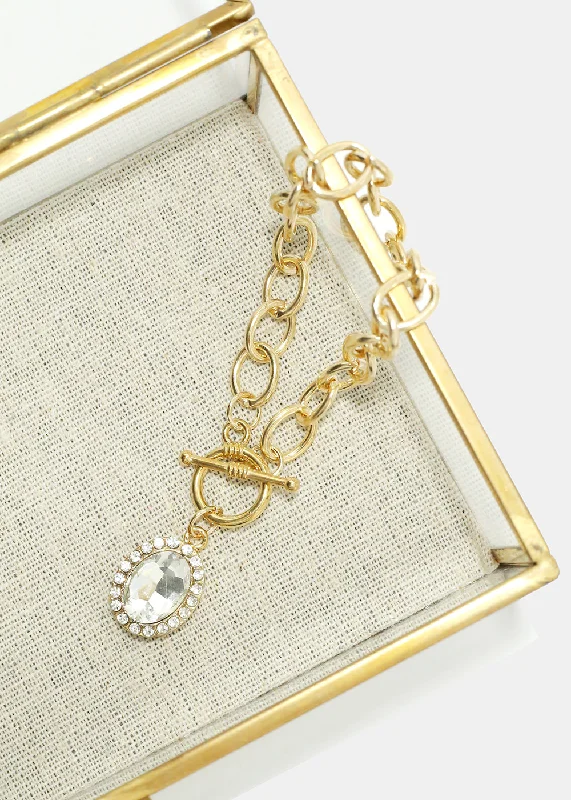 elegant bracelets for women -Gold Chain Bracelet with Oval Gemstone