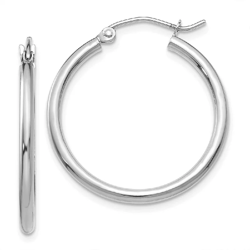 minimalist earrings for women -2mm x 25mm 14k White Gold Classic Round Hoop Earrings