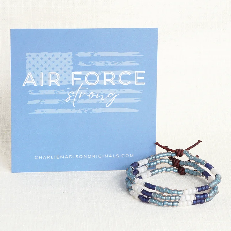 handmade bracelets for women -Air Force Strong Bracelet | Tiny Stacker Seed Bead Bracelet