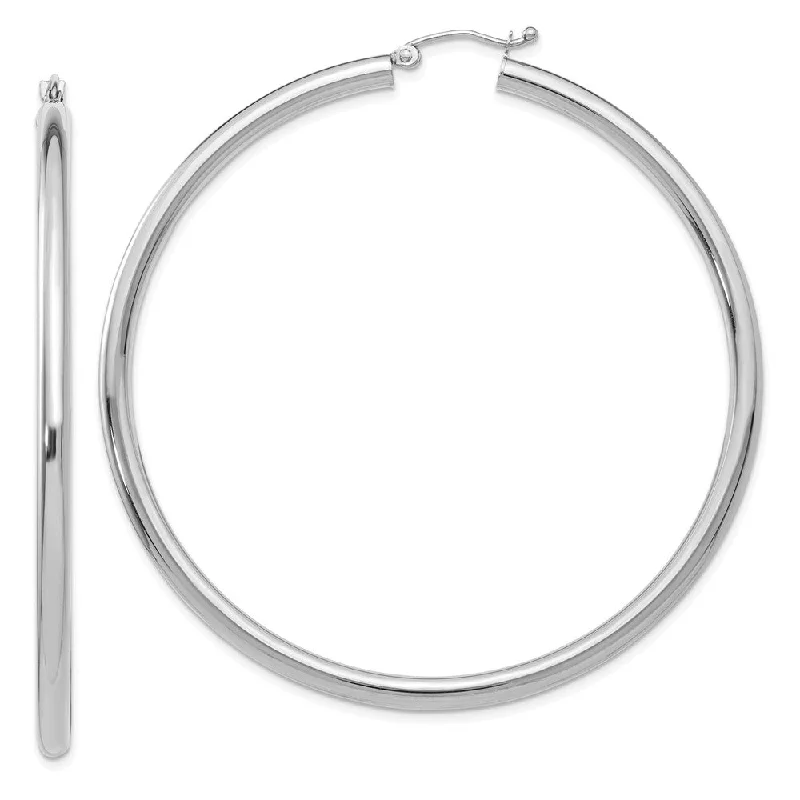 white gold earrings for women -3mm, 14k White Gold Classic Round Hoop Earrings, 60mm (2 3/8 Inch)